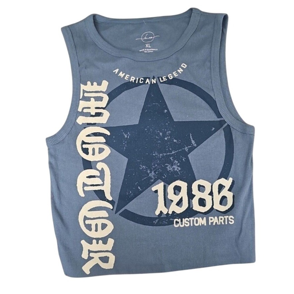 American Legend Tank Top Ribbed Graphic Sleeveless Casual Blue XL Retro 1986 New